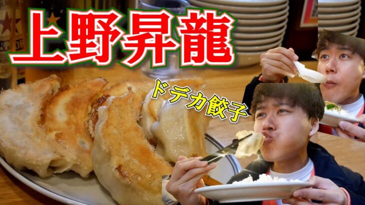 町中華の名店「昇龍」(上野)で名物のバリっと野菜たっぷり、ジャンボ餃子を堪能しました。