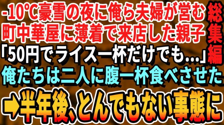 【感動☆厳選5本総集編】地元に愛される町中華を営む俺たち夫婦。大雪の閉店間際に薄着の母子が「100円でこの子に餃子1個だけでも…」俺たちはチャーハンと餃子を食べさせてあげた。半年後、まさかの展開に